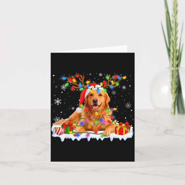 Carte Funny Golden Retriever Christmas Santa Hat Reindee (Devant)