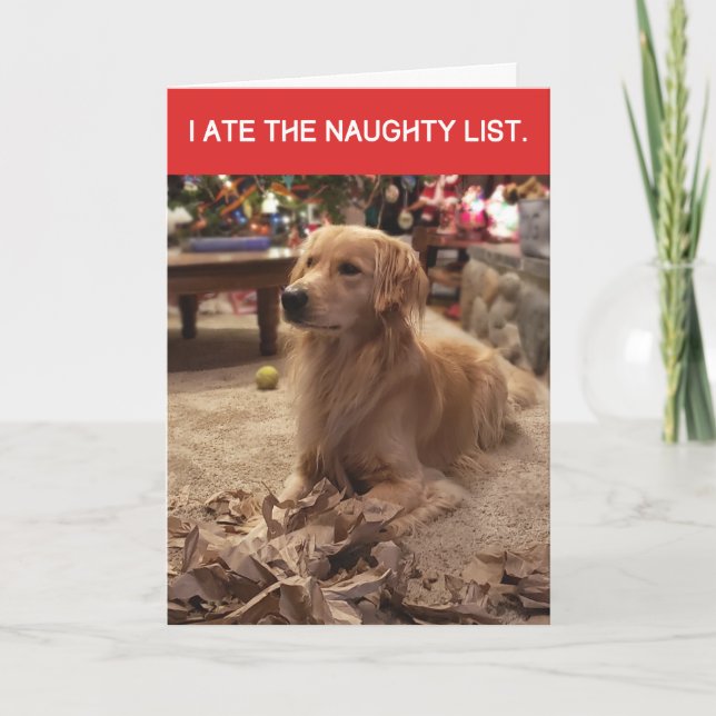 Carte Funny Golden Retriever Mate Naughty List Noël (Devant)