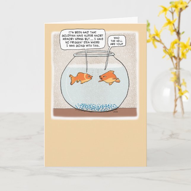 Carte Funny Goldfish Avec Horrible Mémoire Anniversaire (Fleur jaune)
