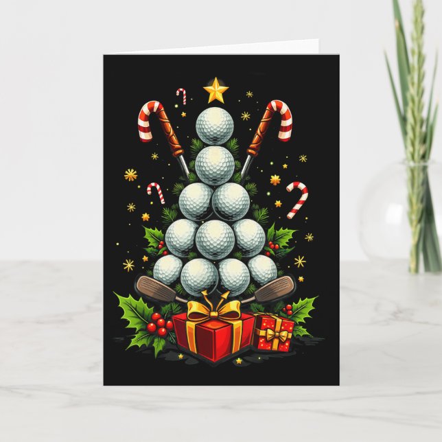 Carte Funny Golf Ball Christmas Tree Santa Hat Xmas Tee  (Devant)