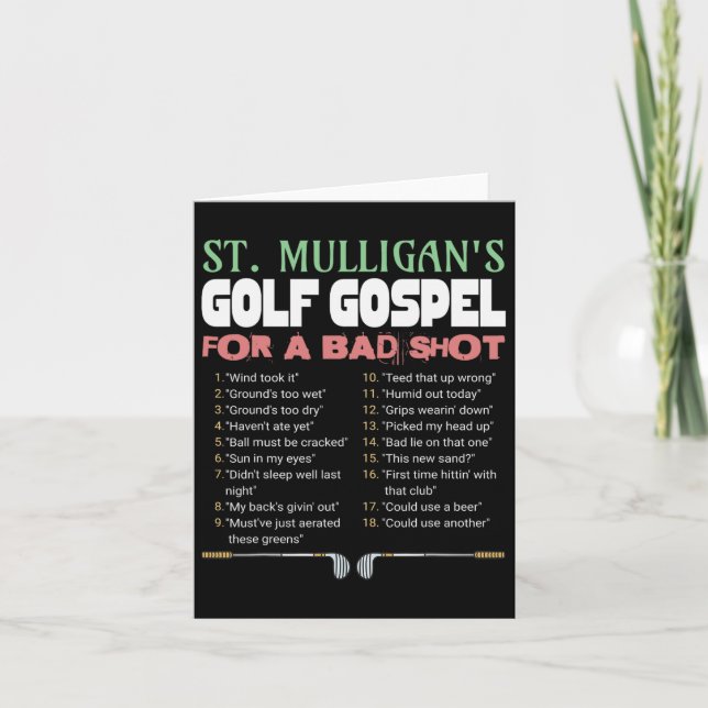 Carte Funny Golf St.mulligan's Excuses pour un mauvais c (Devant)
