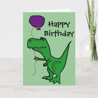 Carte Funny Green Trex Dinosaur tenant le ballon