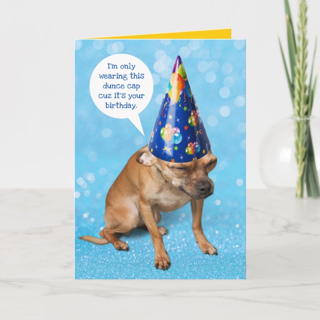 Carte Funny Grimacing Chihuahua Anniversaire Dunce Casqu (Devant)
