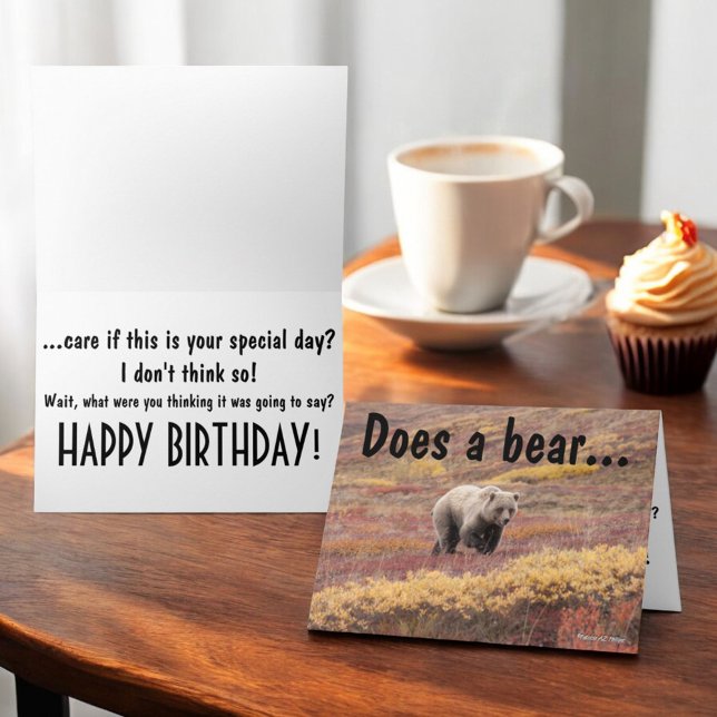 Carte Funny Grizzly Bear en automne photo personnalisée (greeting card front and inside with template text)