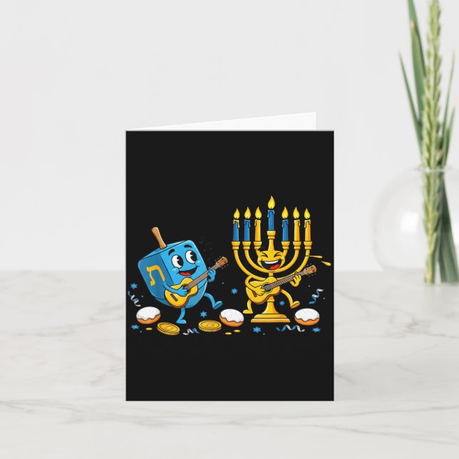 Carte Funny Guitar Dreidel Menorah Hanukkah Kids Womens  (Devant)