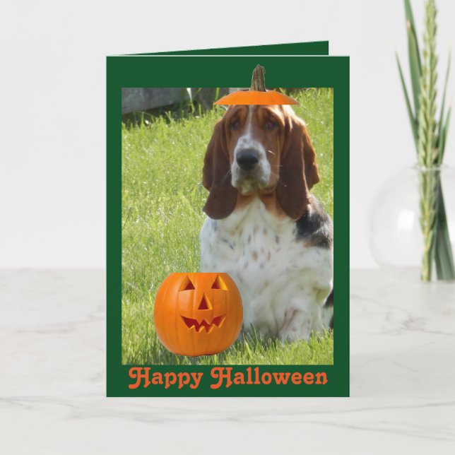Carte Funny Halloween Card avec Basset Cute Hound & Citr (Devant)
