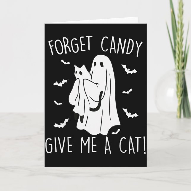 Carte Funny Halloween Cat Ghost Forget Candy Give Me Cat (Devant)