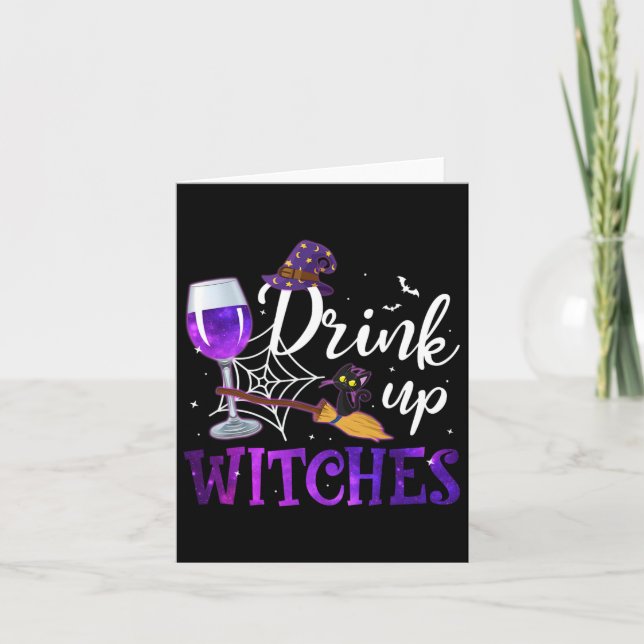 Carte Funny Halloween Hat Up Witches Funny Funny Drink (Devant)