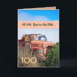 Carte FUNNY Happy 100th Birthday - Vintage Orange Truck<br><div class="desc">Cette carte avec son camion vintage dans un champ est une façon amusante de souhaiter un joyeux anniversaire à un gars très spécial. Tout le texte est personnalisable.Une carte amusante et unique ! Pour voir plus de mes cartes d'anniversaire, tapez l'année de votre choix, puis tapez ou collez dans la...</div>