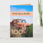 Carte FUNNY Happy 100th Birthday - Vintage Orange Truck<br><div class="desc">Cette carte avec son camion vintage dans un champ est une façon amusante de souhaiter un joyeux anniversaire à un gars très spécial.  Tout le texte est personnalisable.  Une carte amusante et unique !</div>