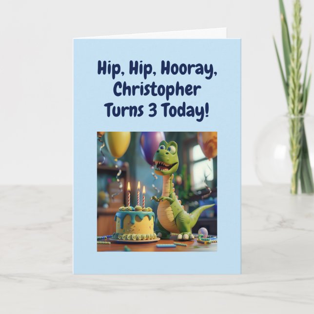 Carte Funny Happy 3rd Birthday Son, Dino, Personalized (Devant)
