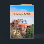 Carte FUNNY Happy 75th Birthday - Vintage Orange Truck<br><div class="desc">Cette carte avec son camion vintage dans un champ est une façon amusante de souhaiter un joyeux anniversaire à un gars très spécial. Tout le texte est personnalisable.Une carte amusante et unique ! Pour voir plus de mes cartes d'anniversaire, tapez l'année de votre choix, puis tapez ou collez dans la...</div>