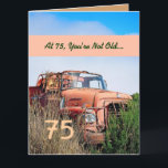 Carte FUNNY Happy 75th Birthday Vintage Orange Truck 003<br><div class="desc">FUNNY Happy 75th Birthday Vintage Orange Truck 003 Cette carte avec son camion vintage dans un champ est une façon amusante de souhaiter à un gars très spécial un joyeux anniversaire. Tout le texte est personnalisable.Une carte amusante et unique ! Pour voir plus de mes cartes d'anniversaire, tapez l'année de...</div>