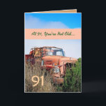 Carte FUNNY Happy 91st Birthday - Vintage Orange Truck<br><div class="desc">Cette carte avec son camion vintage dans un champ est une façon amusante de souhaiter un joyeux anniversaire à un gars très spécial. Tout le texte est personnalisable.Une carte amusante et unique ! Pour voir plus de mes cartes d'anniversaire, tapez l'année de votre choix, puis tapez ou collez dans la...</div>