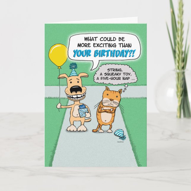 Carte Funny Happy Dog and Grumpy Cat Anniversaire (Devant)