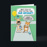 Carte Funny Happy Dog and Grumpy Cat Anniversaire<br><div class="desc">Voici une carte d'anniversaire mignonne et drôle avec un chien excité et un chat très grincheux qui se dirige vers une fête. Merci d'avoir choisi ce design original par © Chuck Ingwersen. Je publie des dessins tous les jours sur Instagram : https://www.instagram.com/captainscratchy</div>
