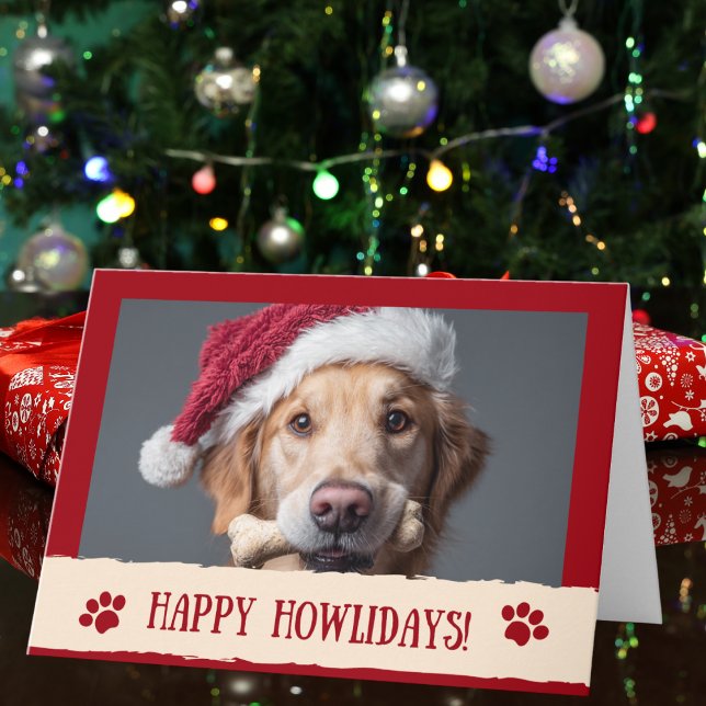 Carte Funny Happy Howlidays! Dog Santa Hat Photo Custom  (Créateur téléchargé)