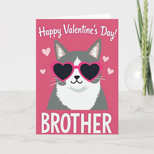 Carte Funny Heart Cat Valentine Brother Card (Devant)