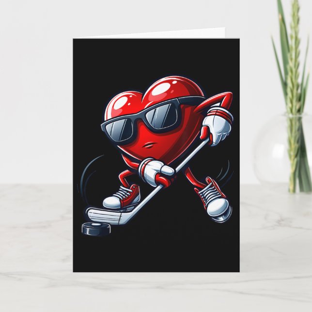 Carte Funny Heart Playing Hockey Valentines Day Mens Boy (Devant)