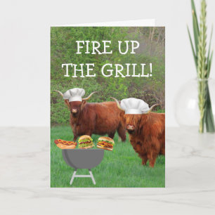 Carte Funny Highland Steer Barbecue Anniversaire