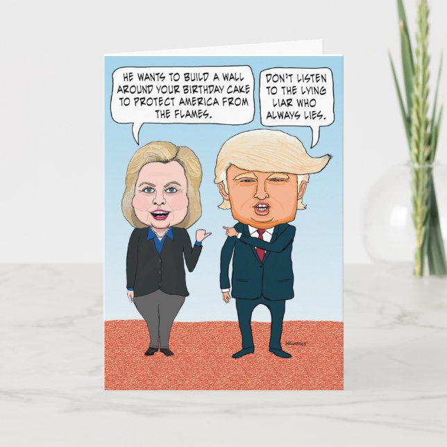 Carte Funny Hillary Clinton and Donald Trump Birthday (Devant)