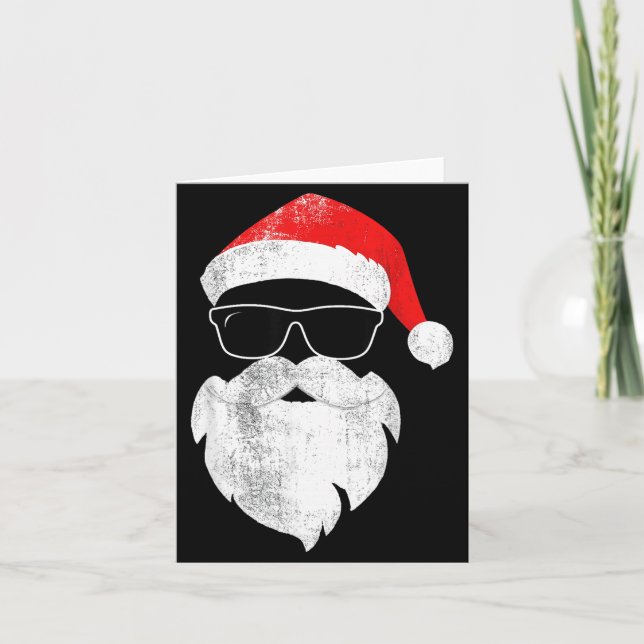 Carte Funny Hipster Santa Face With Hat Beard &amp; Gles (Devant)