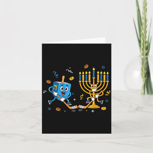 Carte Funny Hockey Dreidel Menorah Hanukkah Kids Womens  (Devant)