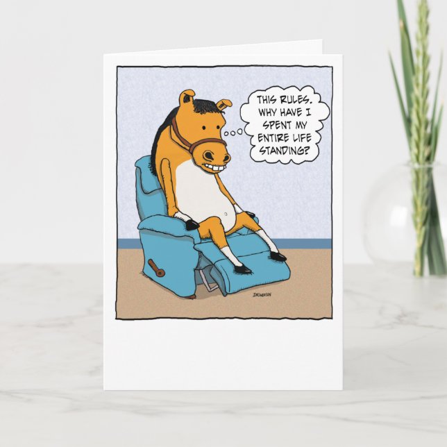 Carte Funny Horse découvre assis en chaise Anniversaire (Devant)