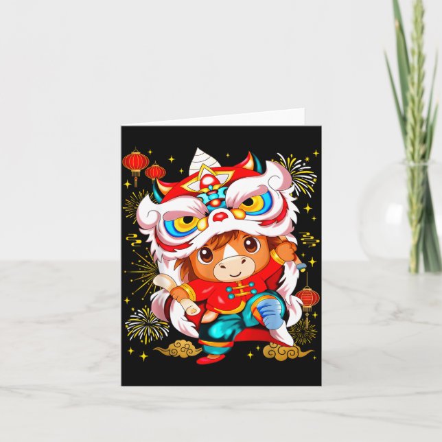 Carte Funny Horse Lion Dance Chinese New Year Kid Men  (Devant)