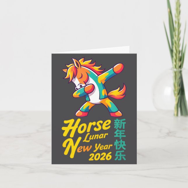 Carte Funny Horse Lunar New Year 2026 Dabbing Design  (Devant)