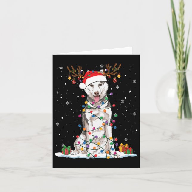 Carte Funny Husky Chien Tree lumières de Noël Jeu de Noë (Devant)