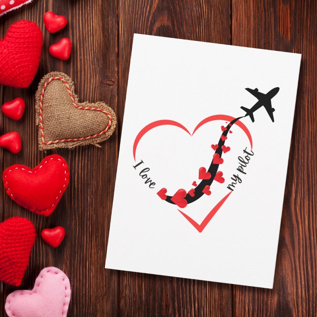 Carte Funny I love My Pilot Heart & Airplane Romantic (Créateur téléchargé)