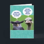 Carte Funny Jealous Birds Complimentary Birthday For Her<br><div class="desc">A photo of two birds (an owl with super long feather eye lashes and a discriminating ostrich) jealously talking about the birthday girl. The frowning owl is saying, "How does she still look so good?" The critical ostrich says, "She must have a good plastic surgeon." Sounds like a compliment to...</div>