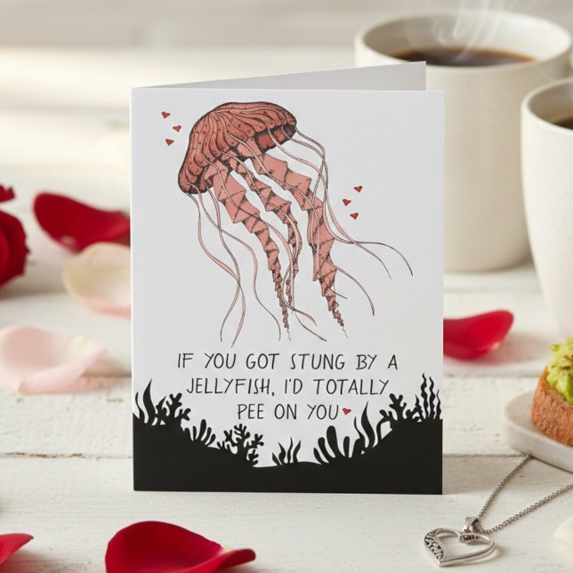 Carte Funny Jellyfish Love Romance (Humor Anniversary Card or Funny Romance Card with Jellyfish Illustration and I Love You for Couple)