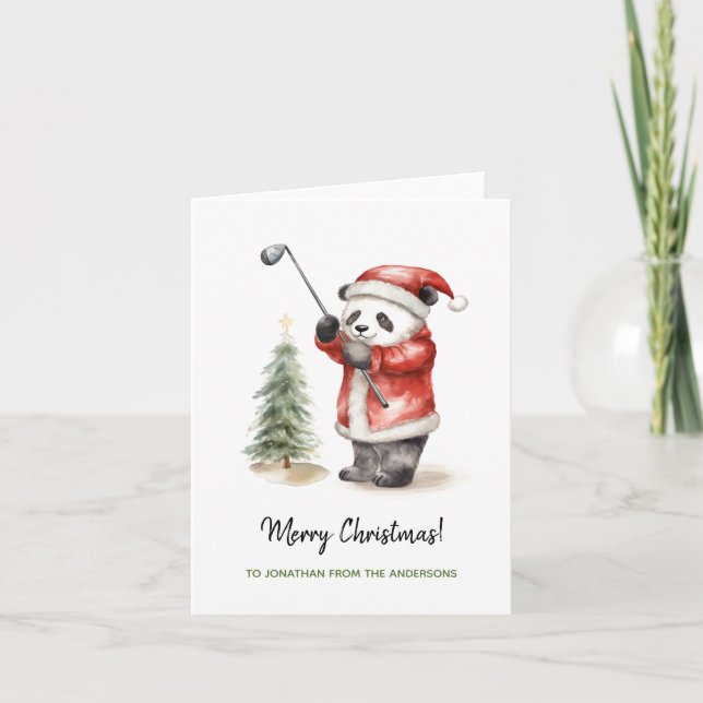 Carte Funny jeu de golf Panda Noël (Devant)