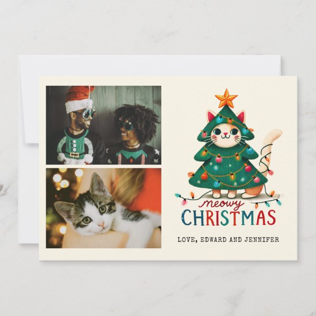 Carte Funny Joyeux Meowy Photo de Noël (Devant)