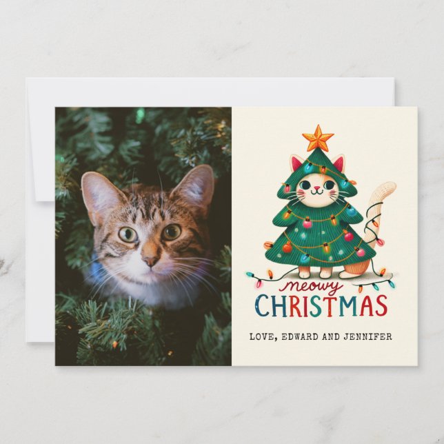 Carte Funny Joyeux Meowy Photo de Noël (Devant)
