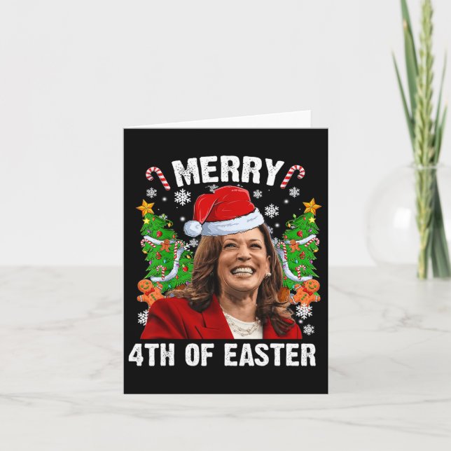 Carte Funny Kamala Harris Noël Santa Hat Joyeux 4e (Devant)