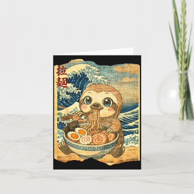 Carte Funny Kawaii Sloth Ramen Noodle Bowl Japanese Wave (Devant)