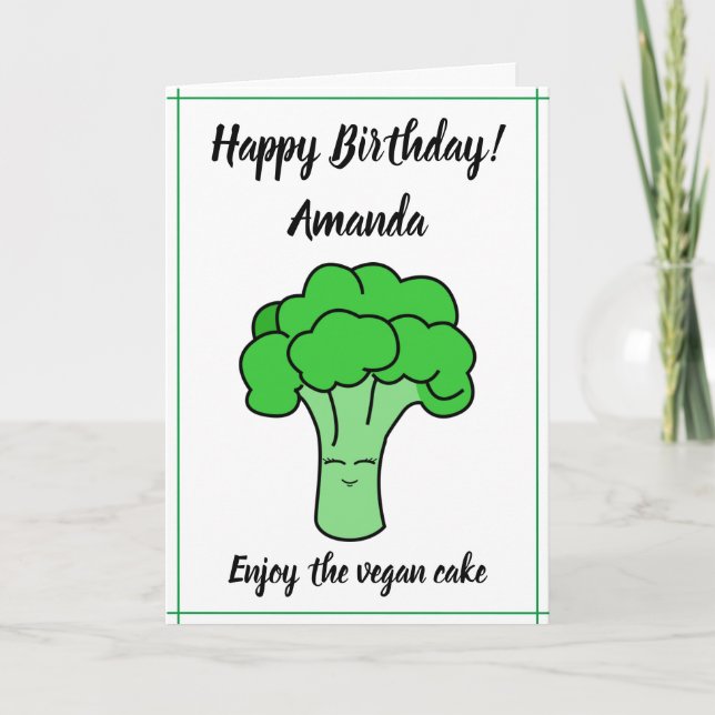 Carte Funny Kawaii White Vegan Broccoli Anniversaire (Devant)