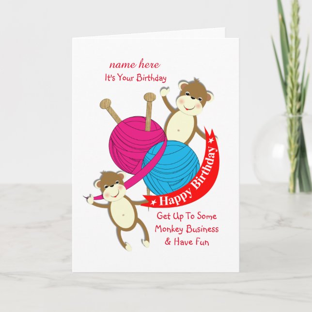 Carte Funny Knitters Theme Joyeux anniversaire (Devant)