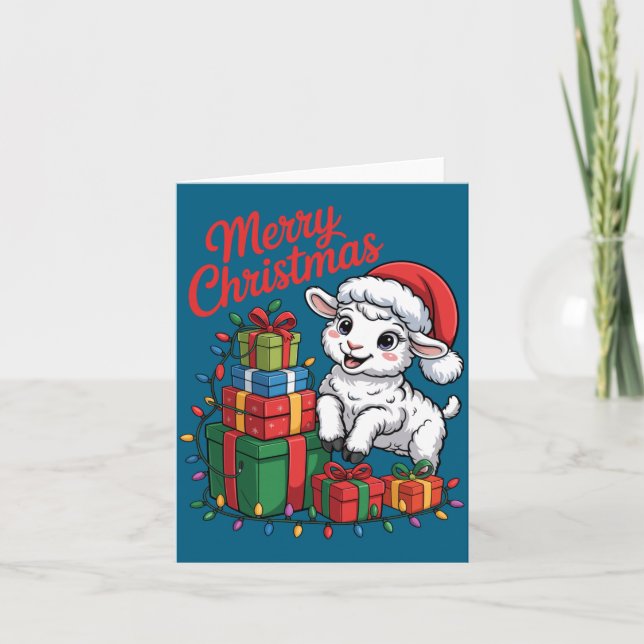 Carte Funny Lamb Santa Hat Animals Lovers Ugly Christmas (Devant)