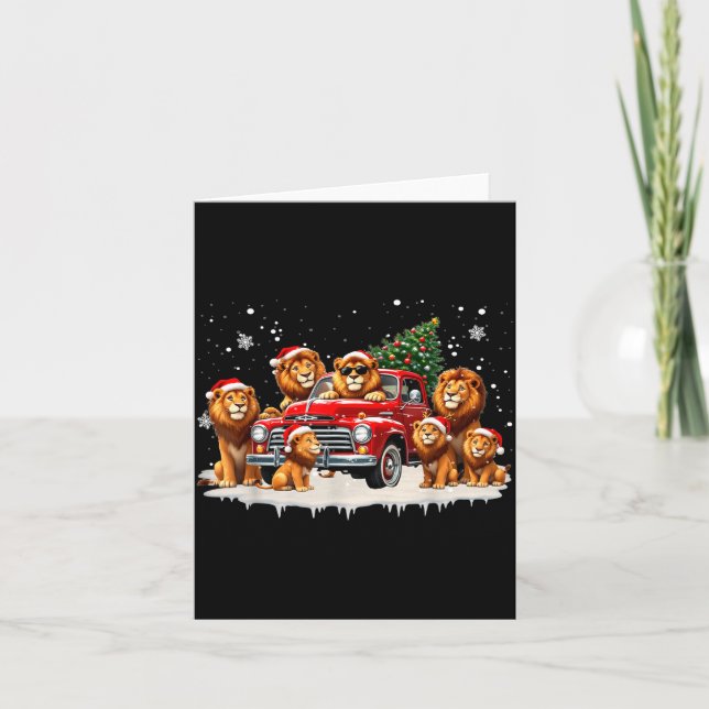 Carte Funny Lion Riding Christmas Tree Truck Christmas  (Devant)