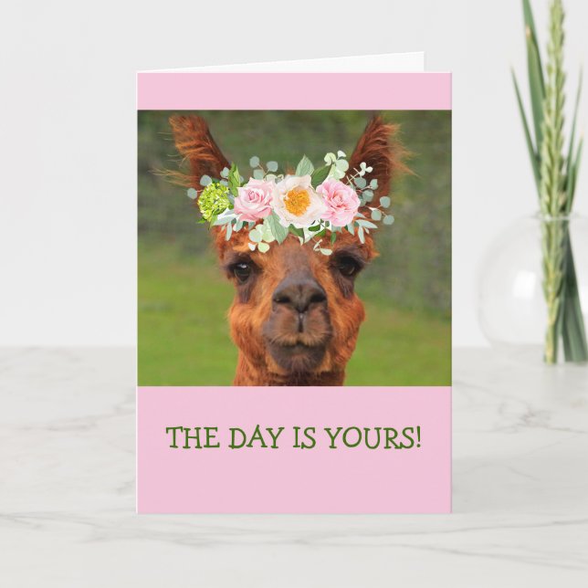 Carte Funny Llama Flower Tiara Crown Anniversaire (Devant)