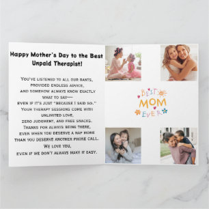 Carte Funny "Maman Thérapeute Non Payée" Fleurie pour la
