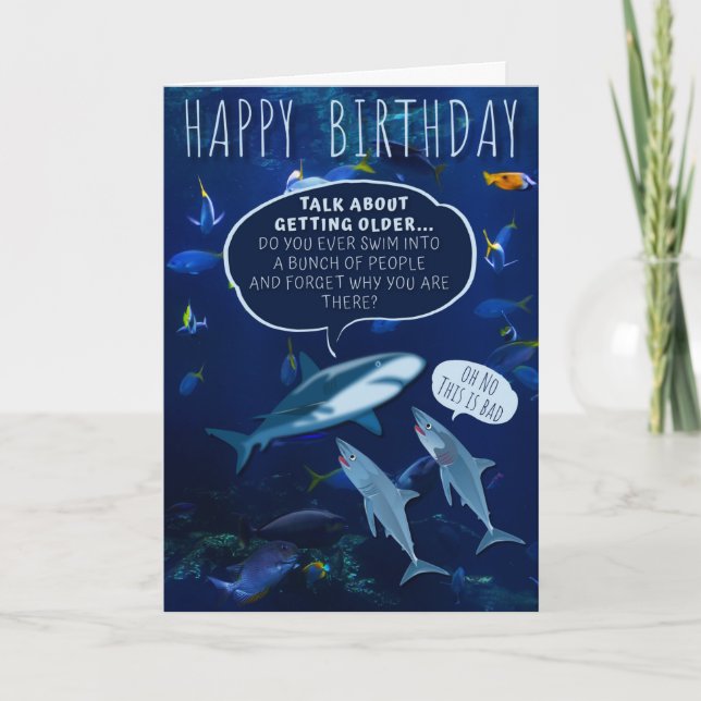 Carte Funny Mans Requin Anniversaire Vieillissement Humo (Devant)