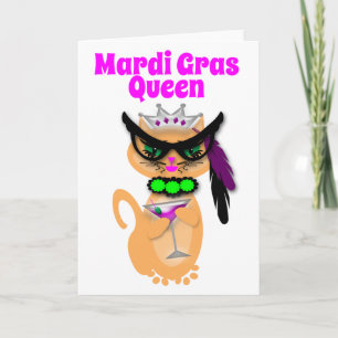 Carte Funny Mardi Gras Kitty Cat Queen