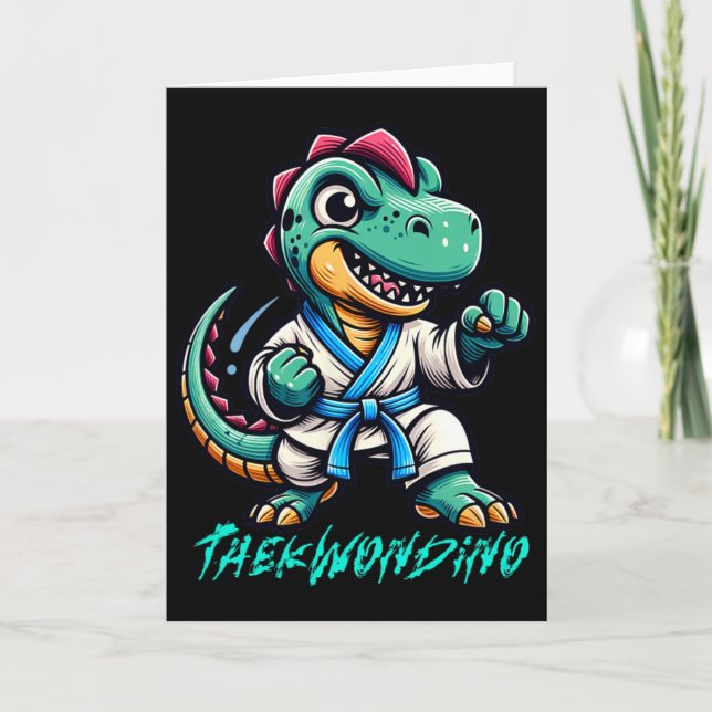 Carte Funny Martial Arts Karate Taekwondo Dino Animal Cu (Devant)