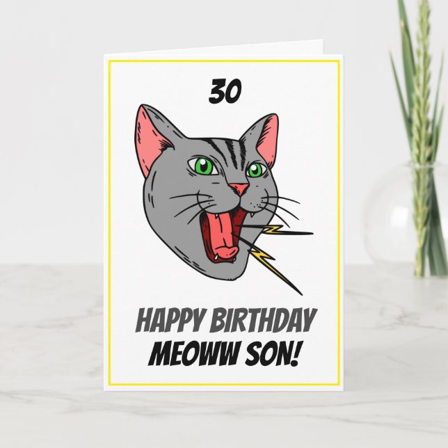 Carte Funny Meowing Cat White 30th Son Birthday (Devant)