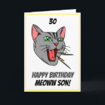 Carte Funny Meowing Cat White 30th Son Birthday<br><div class="desc">Funny Meowing Cat White 30th Son Birthday, a unique design made for anyone looking for something special for their son on his birthday. The design features a cute cat in the front with customizable text that you can personalize, so, don't hesitate to customize it in order to make your own...</div>